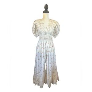 LoveShackFancy Stacy Floral Print Broderie Cotton Maxi Dress Cottagecore Size 0